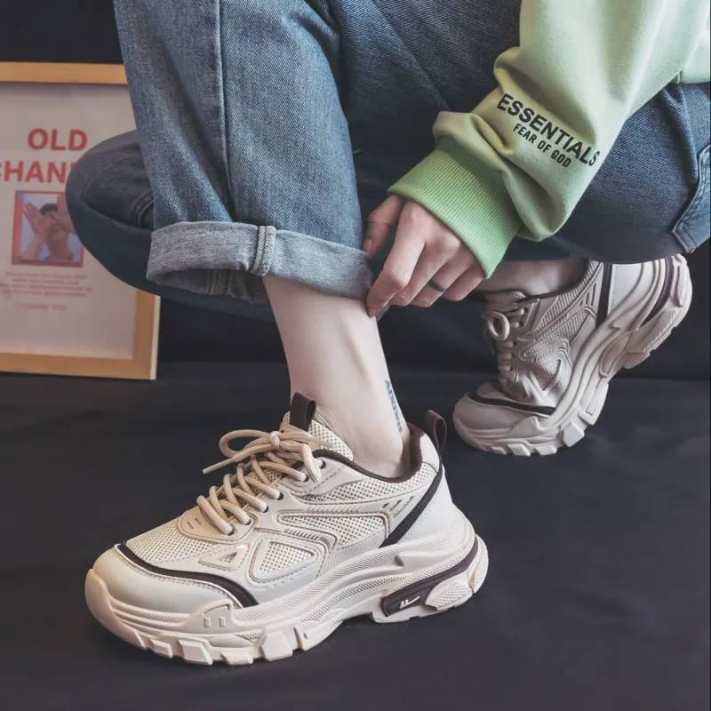Warrior Warrior Height Increasing Wear Resistant Slip Resistant Low Top Chunky Sneakers Women's Khaki Brown-5