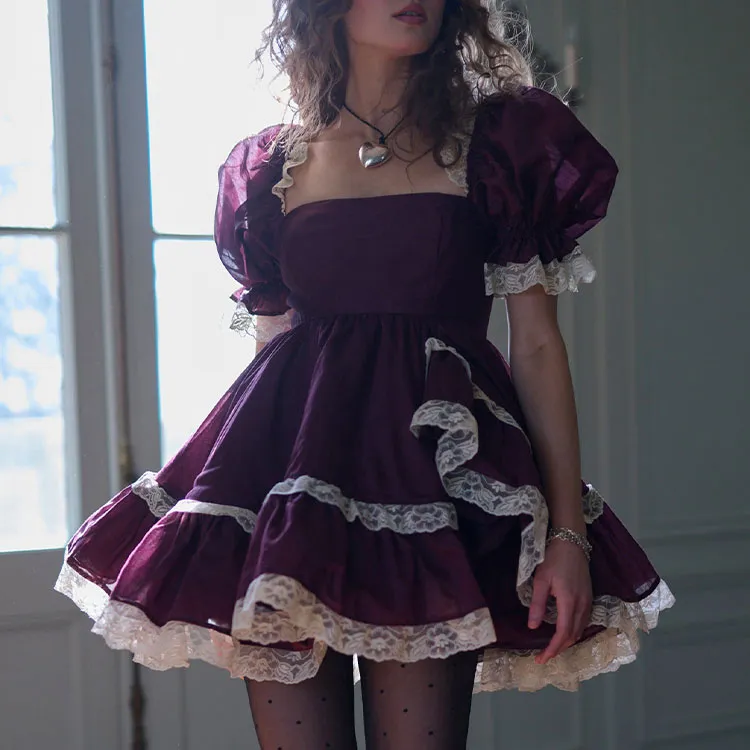 Selkie Short Sleeved Dresses Women's Burgundy-3