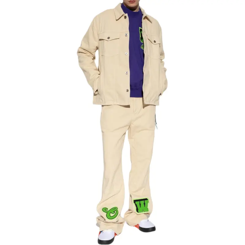 OFF WHITE Motif Embroidered Buttoned Denim Jacket-4