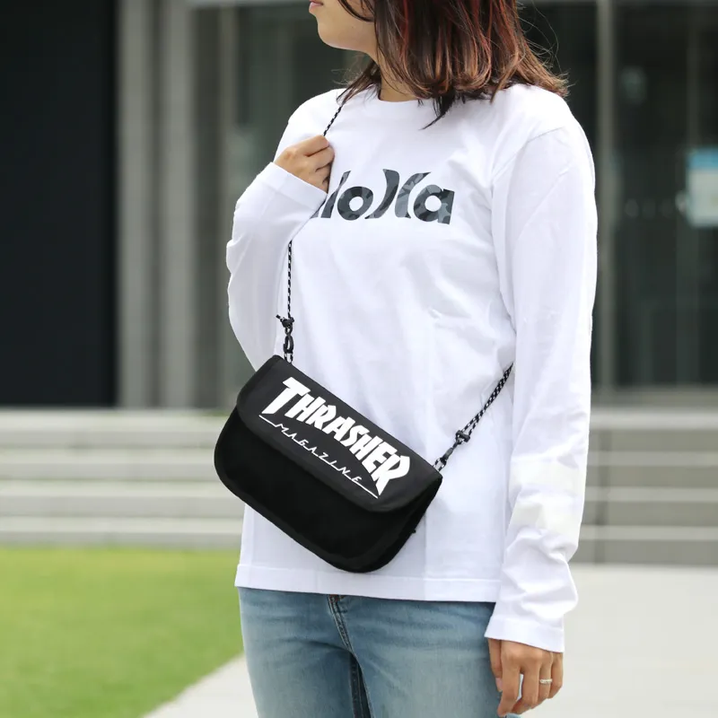 Thrasher Polyester Crossbody Bag Regular Unisex Black White-4