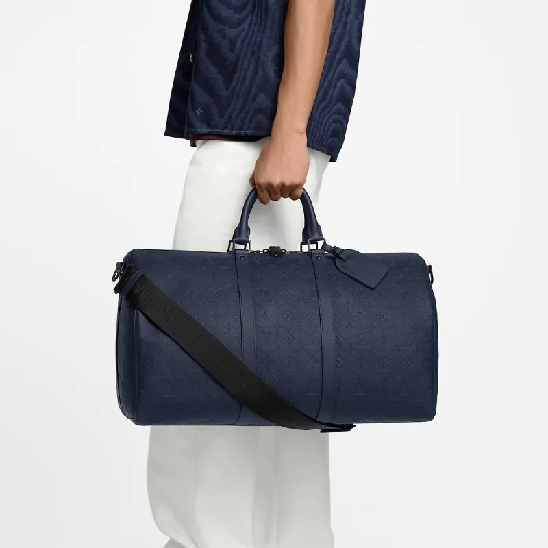 LOUIS VUITTON KeepallBandoulière Cow Leather Travel Bag 50L Men's Dark Blue-5