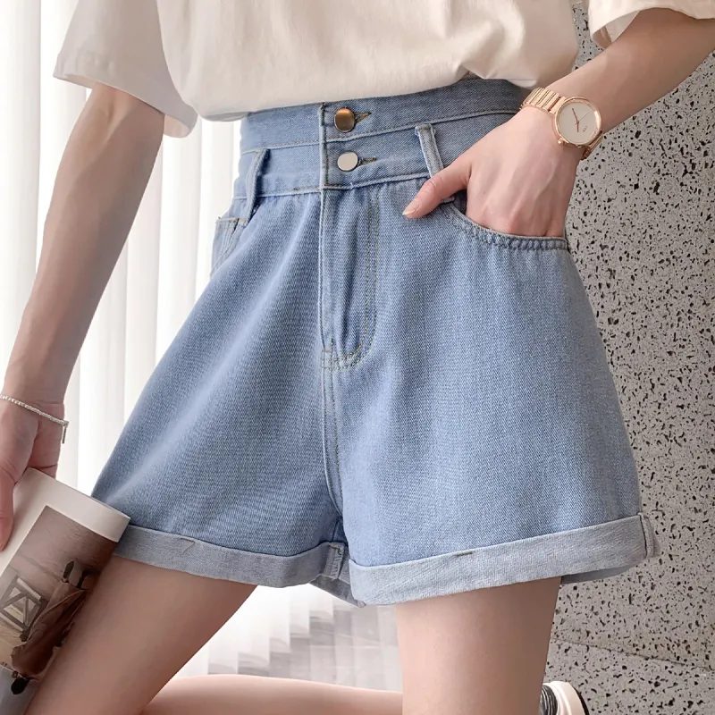 JEANSWEST Denim Shorts Summer Women's Light Blue-5