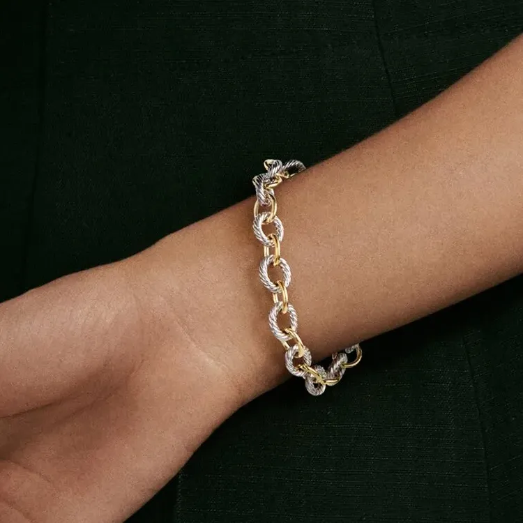 David Yurman 18kt Yellow Gold And Sterling Silver Oval Link Chain Bracelet 12mm-4
