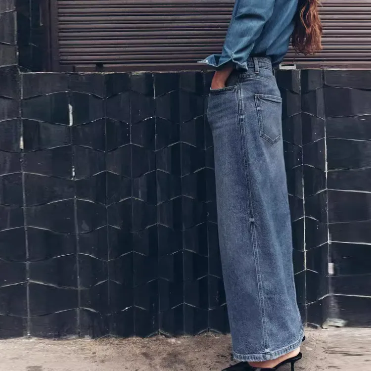 ZARA Denim Long Skirts Women's Medium Blue-2