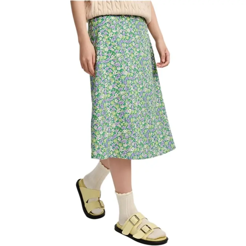 E.land Casual Long Skirt Women's Green-3