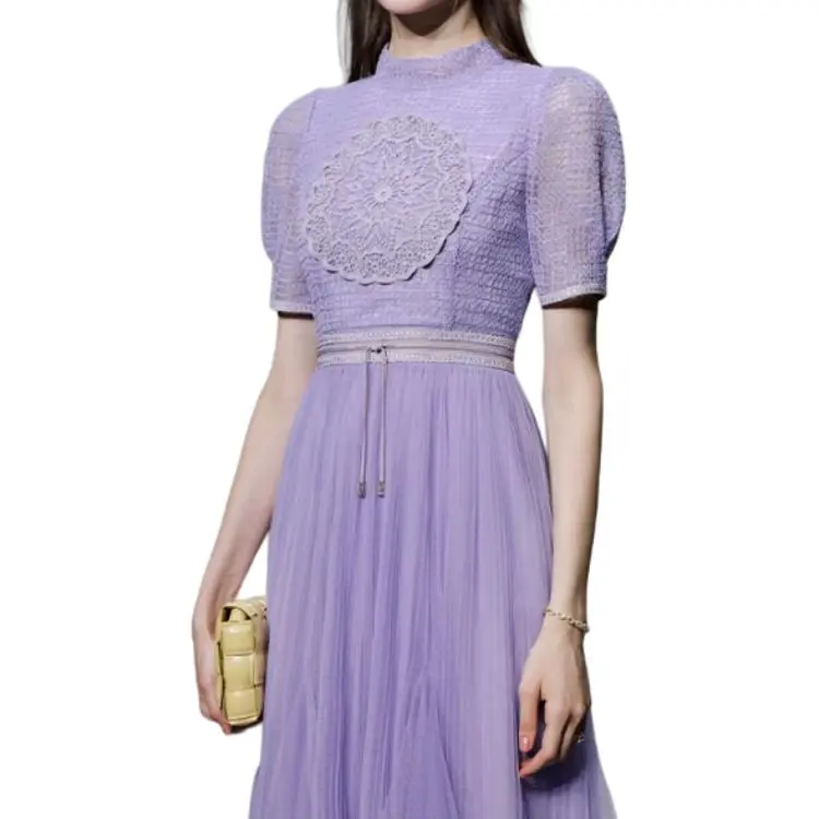 Duffy Fashion Short Sleeved Dresses Women's Purple-2