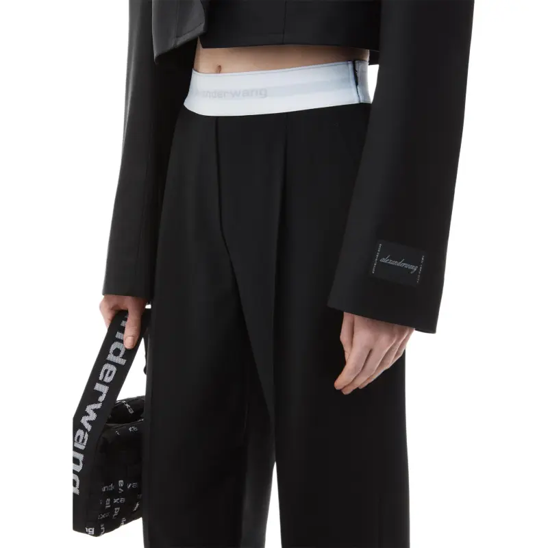 Alexander Wang High Waisted Pleated Logo Elastic Pant Black-4