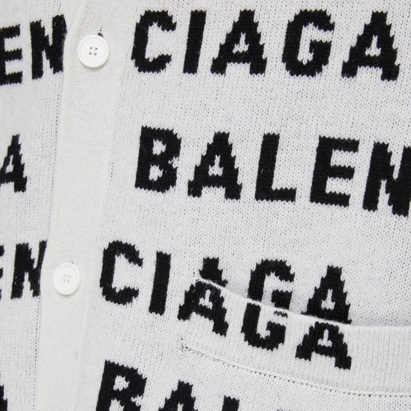 Balenciaga All Over Logo Intarsia Buttoned Cardigan-5
