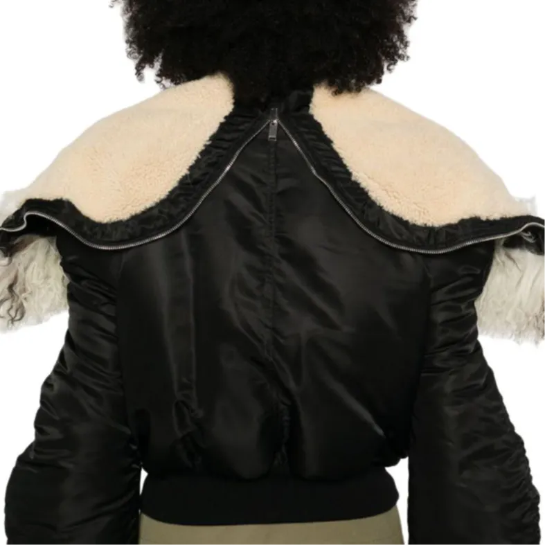 Alexander McQueen Shearling Trim Ruched Bomber Jacket-4