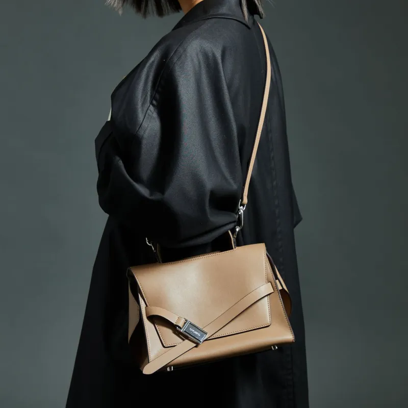 CHICWIND Genuine Leather One Shoulder Handbag Crossbody Bag Large Size Women's Dark Brown Black Light Khaki-10