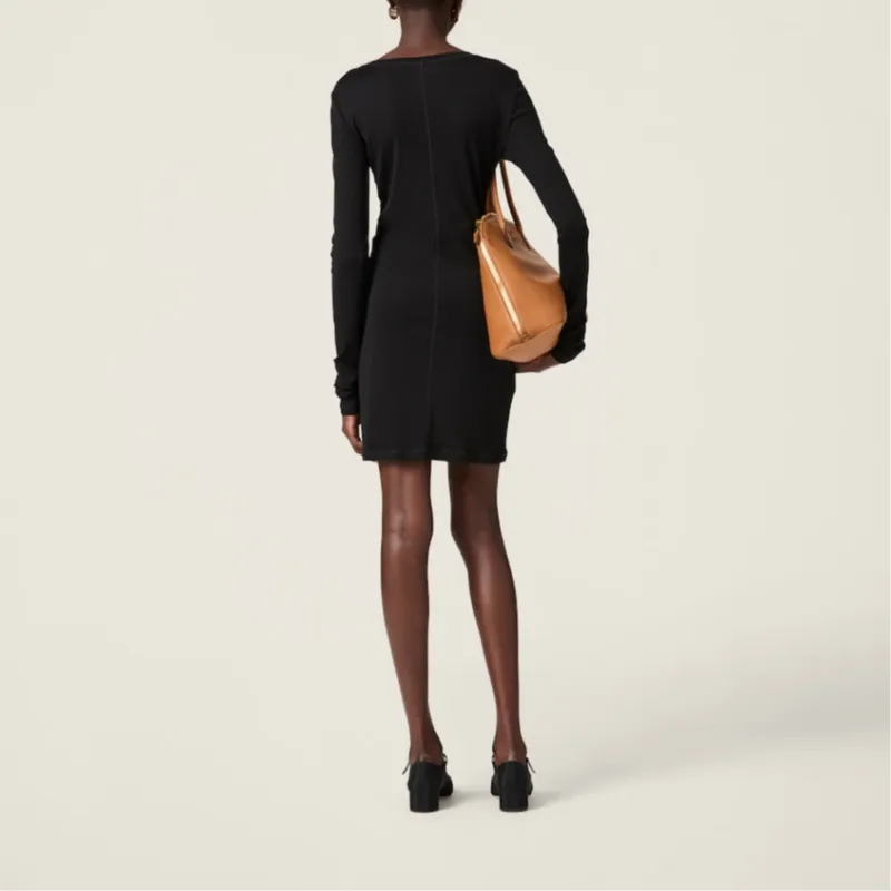 MIU MIU Logo Patch Long Sleeved Mini Dress-2