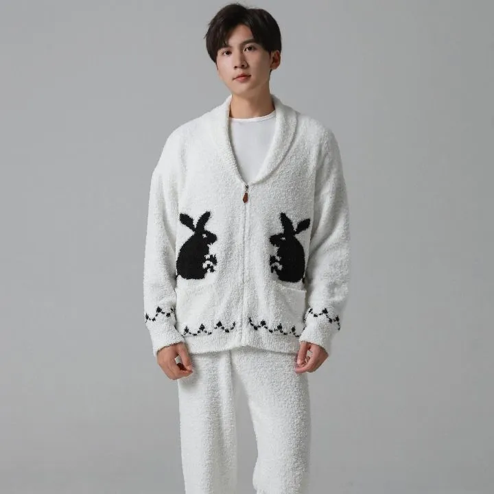 WANANNI Pajama Set For Fall And Winter Unisex Black White-1