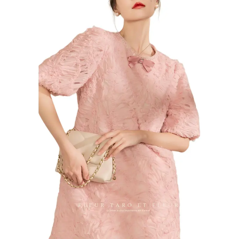 QIAOYUHUAZUN Short Sleeved Dresses Women's Pink Orange-4
