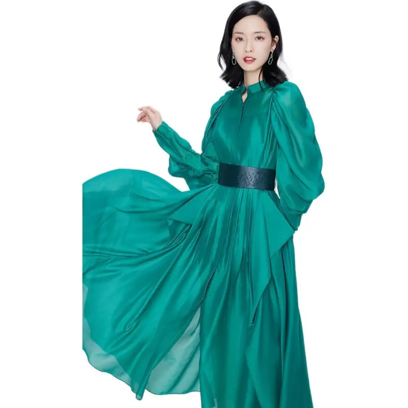 BBLLUUEE Long Sleeved Dresses Women's Turquoise Green-3