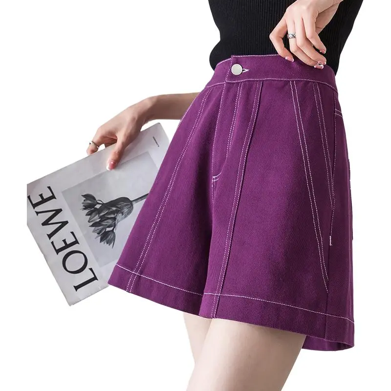 You Cow Me Pants Denim Shorts Women's Grape Purple-8
