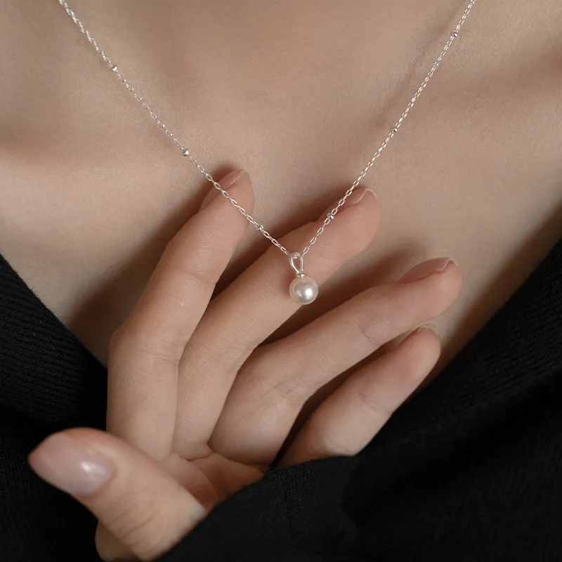 Silver Trim Faux Pearl Necklaces Women's-2