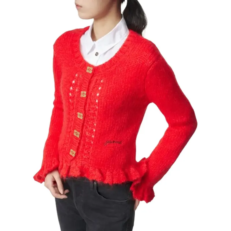 GANNI Mohair Butterfly Buttoned Long Sleeved Cardigan-3