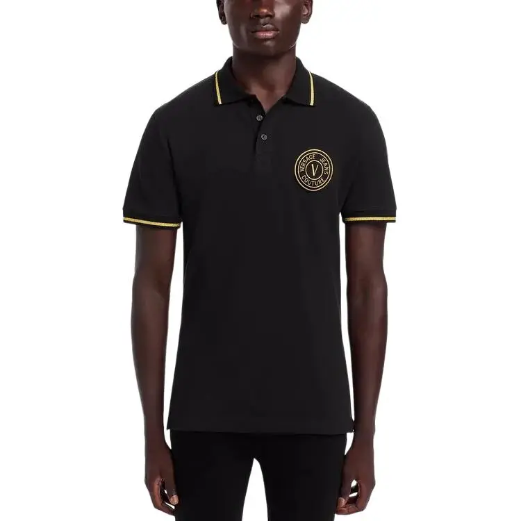 VERSACE JEANS COUTURE SS23 Men Letter Logo Printed Striped Trim Short-Sleeve Polo Shirt Black-2
