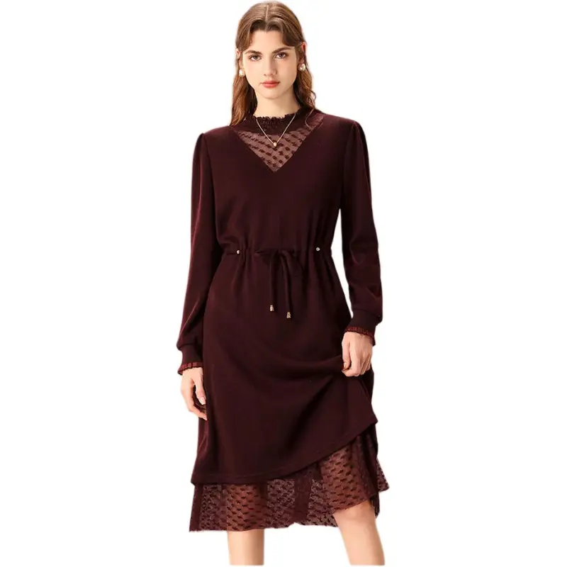 FENHONGMALI Long Sleeved Dresses Women's Purple-5