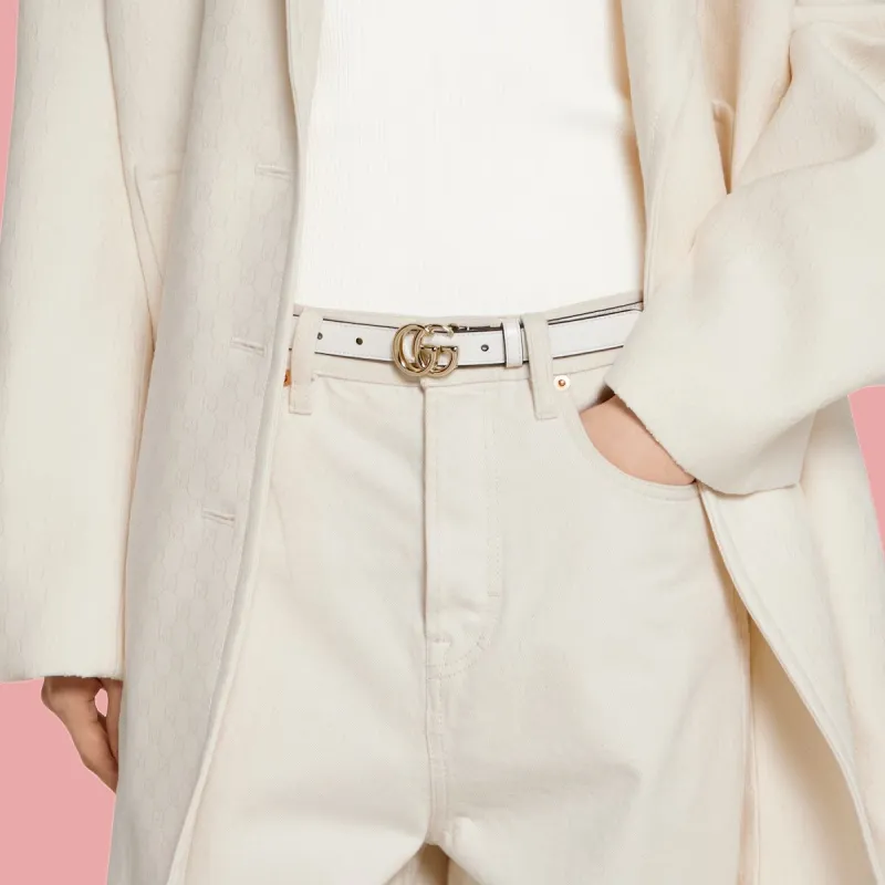 GUCCI Leather, Metal Leather Belts Unisex White 2CM-1