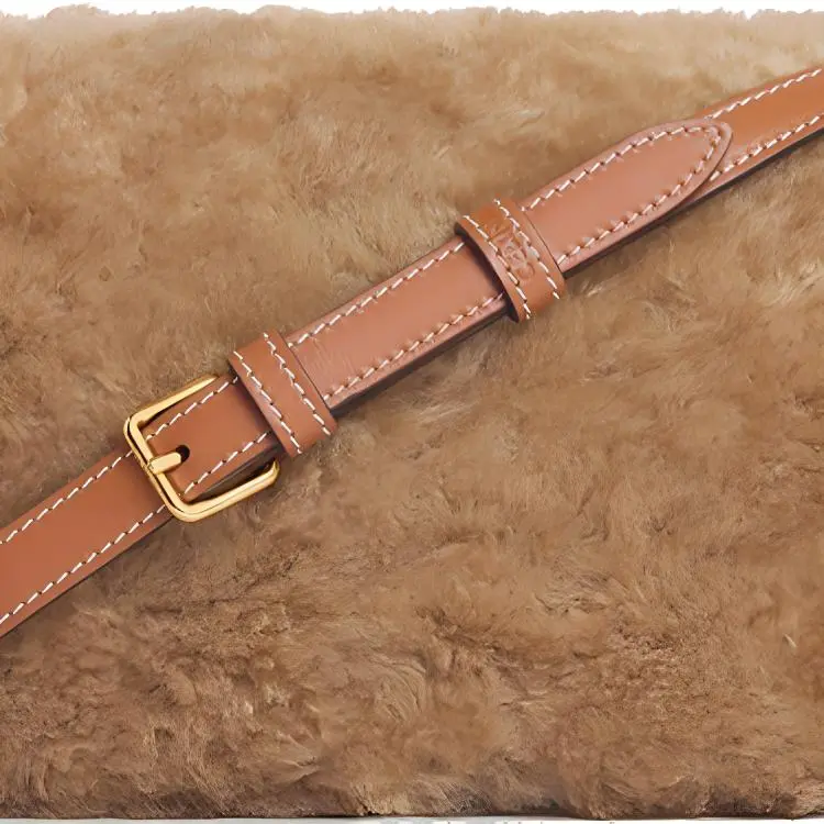 CELINE Triomphe Arc De Triomphe Shearling With Cow Leather Shoulder Bag, Handbag, Crossbody Bag Women's Beige-4