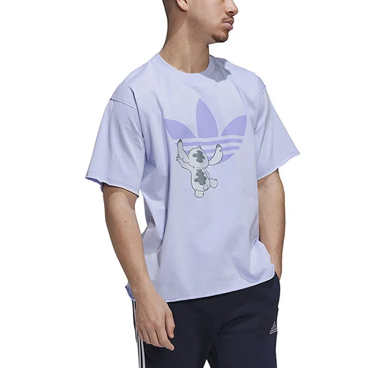 Adidas X Disney Crossover Solid Stitch Cartoon Pattern Printing Lavender T-Shirt Purple-2