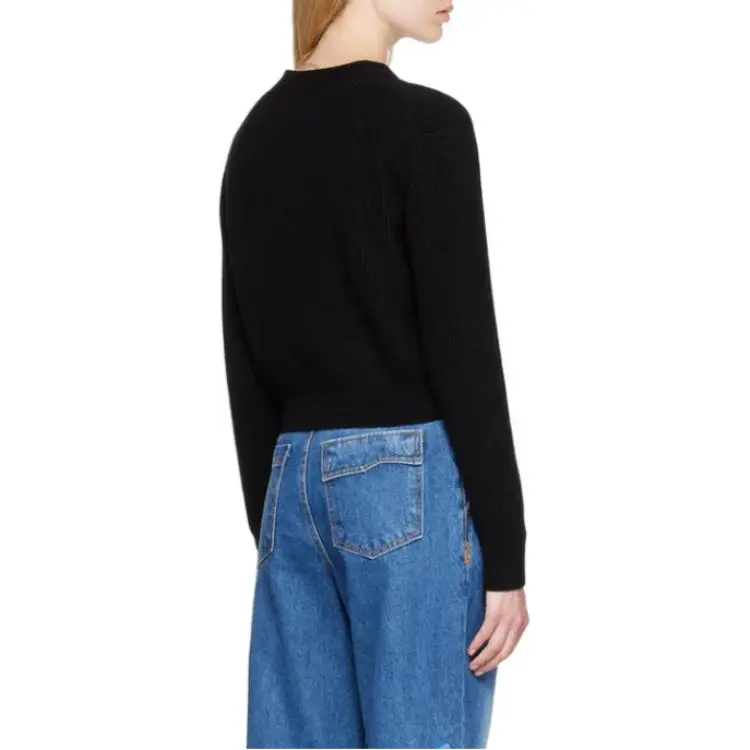 WE11DONE Logo patch Ribbed knit Wool Cardigan-3