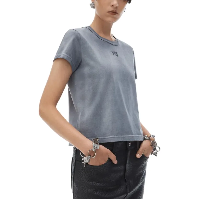 Alexander Wang Essential Jsy Shrunk W/Puff Logo & Bound Neck Tee Washed Asphalt-1