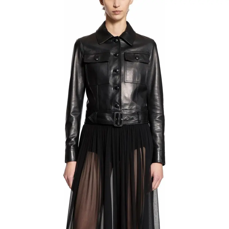 SAINT LAURENT Button Up Belted Cropped Jacket-3