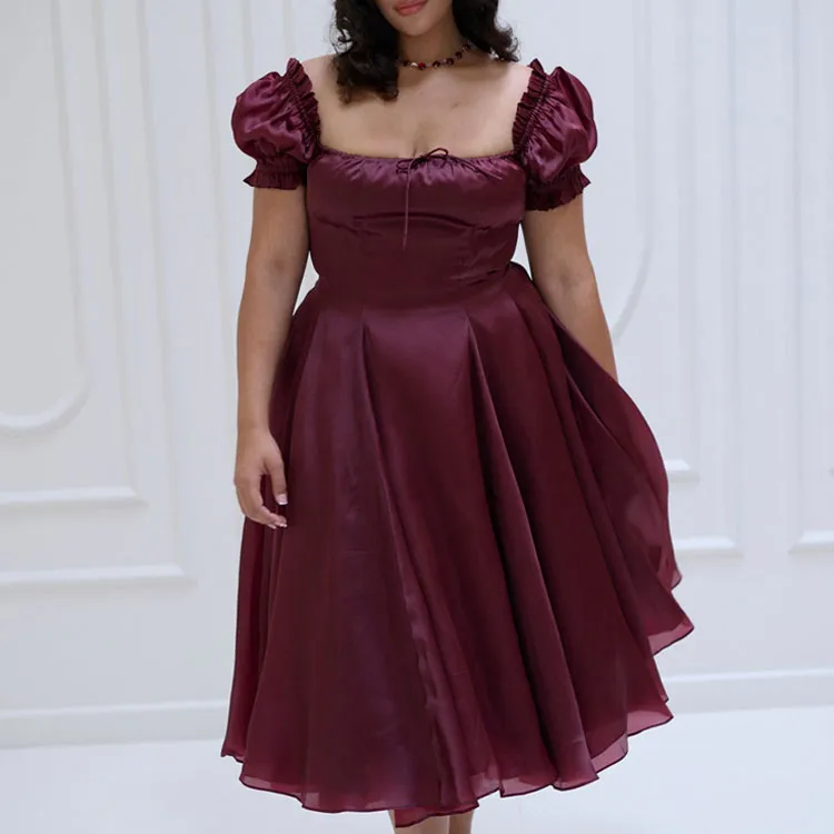 Selkie Short Sleeved Dresses Women's Burgundy-2