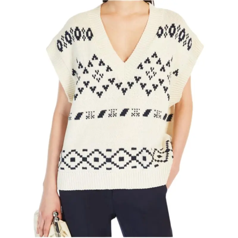 WEEKEND MaxMara Fair Isle knit V neck Vest-2