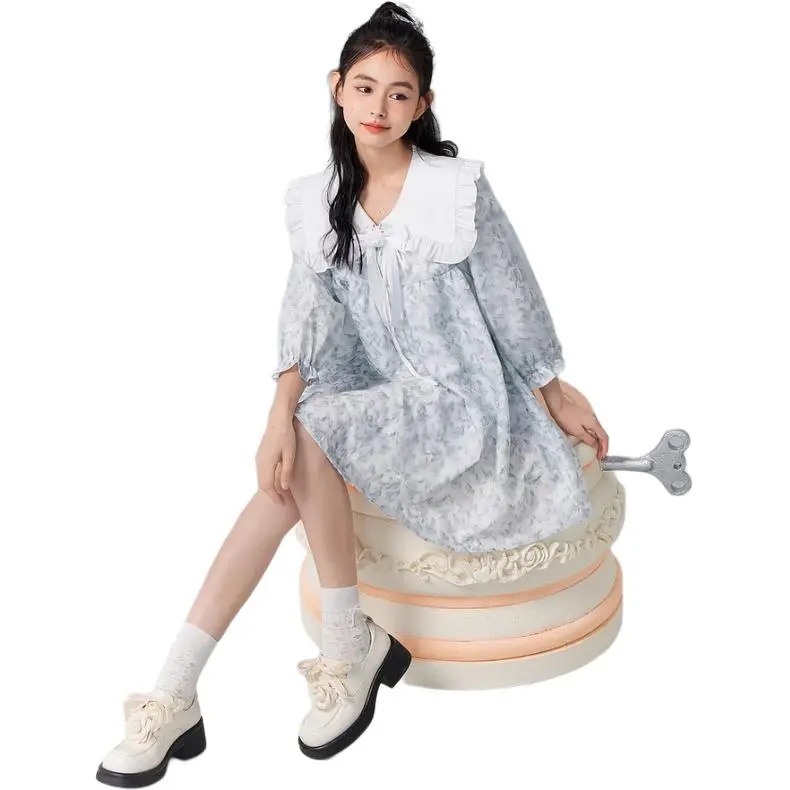 ZIHAN Long Sleeved Dress Women's Sky Blue-6