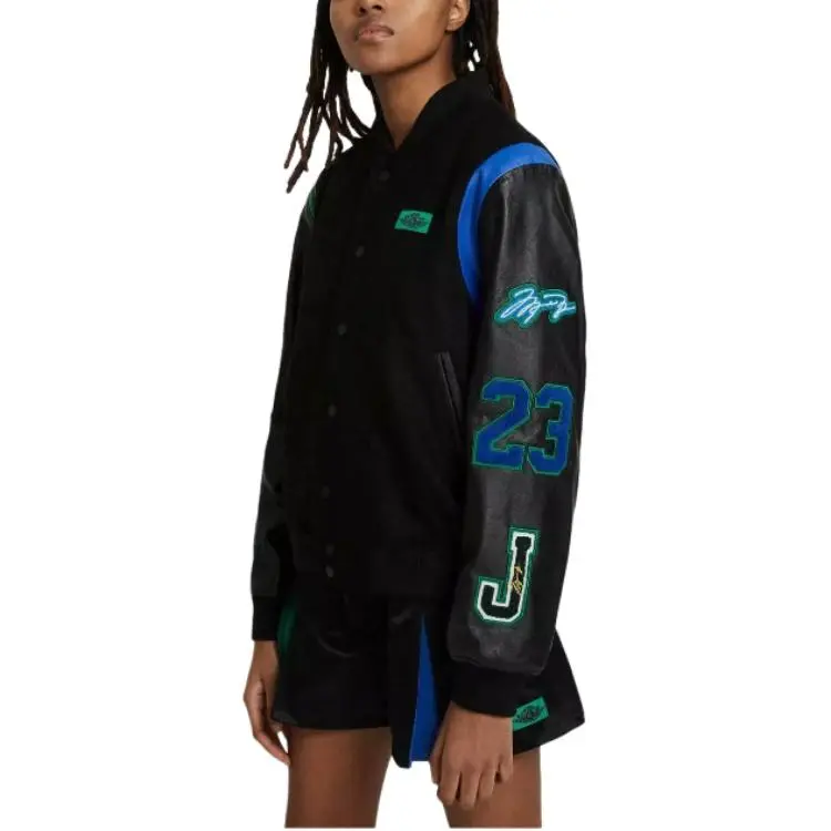 Jordan X Aleali May Varsity Jacket Black Game Royal Pine Green-2