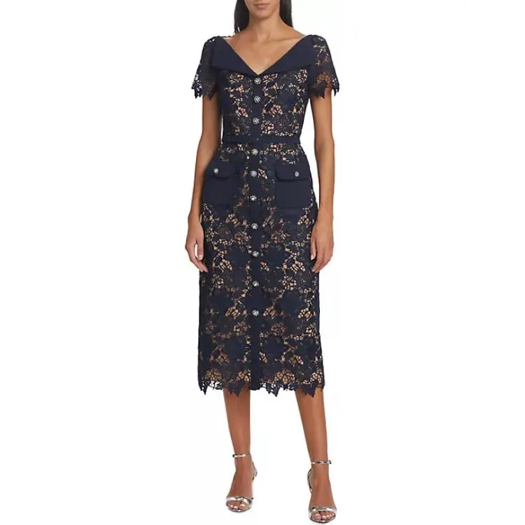 Self portrait Laced Open Neck Midi Dress-2