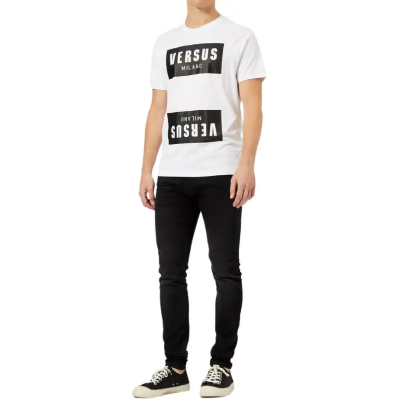 VERSACE Letter Print Crew Neck Casual Short-Sleeved T-Shirt T-Shirt Men's White-5