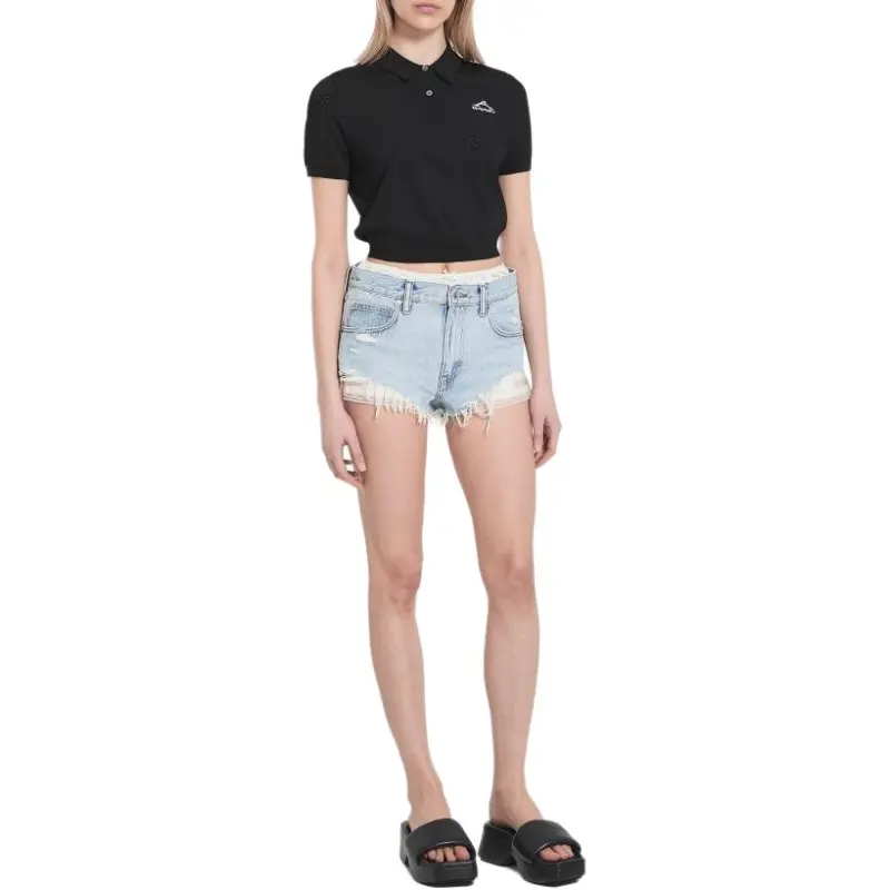 T By Alexander Wang Logo Short Sleeve Polo T shirt Black-2