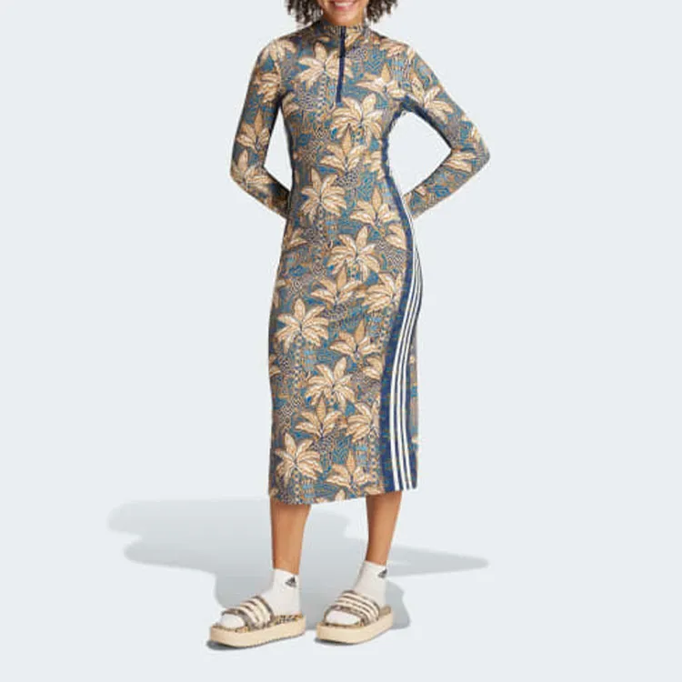 Adidas x FARM RIO Long Sleeved Dresses Women's Multicolor/Bronze Earth/Focus Blue-1