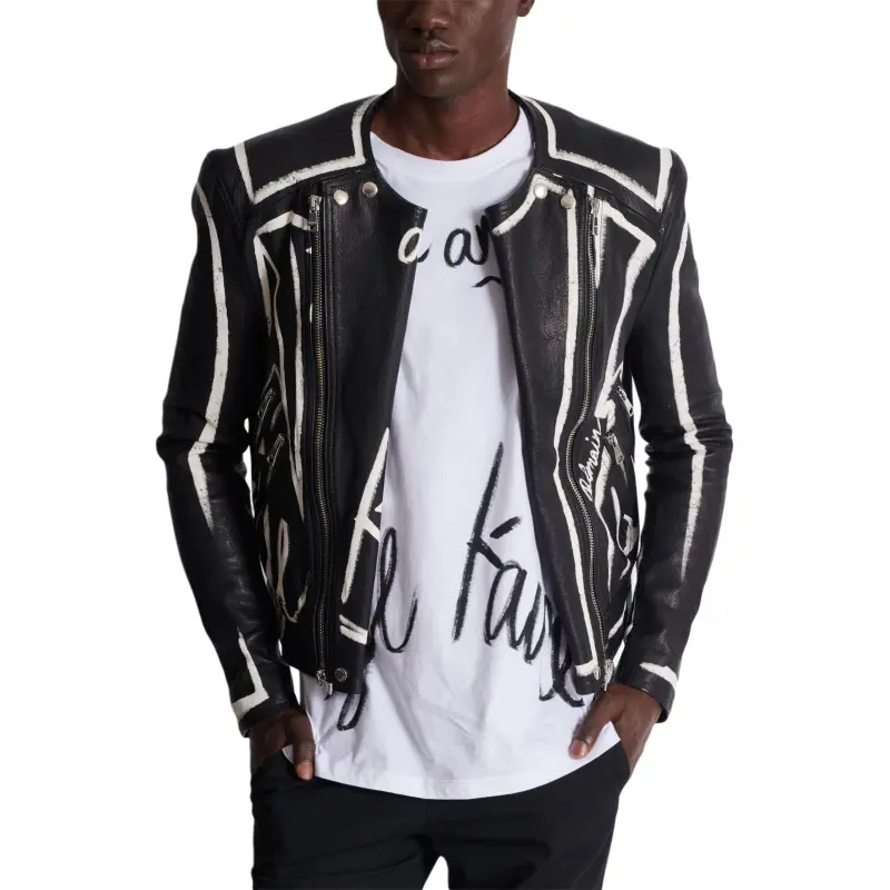 BALMAIN FW24 Leather Jacket Men's Black White-2