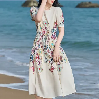 【dme】 Short Sleeved Dresses Women's Ecru
