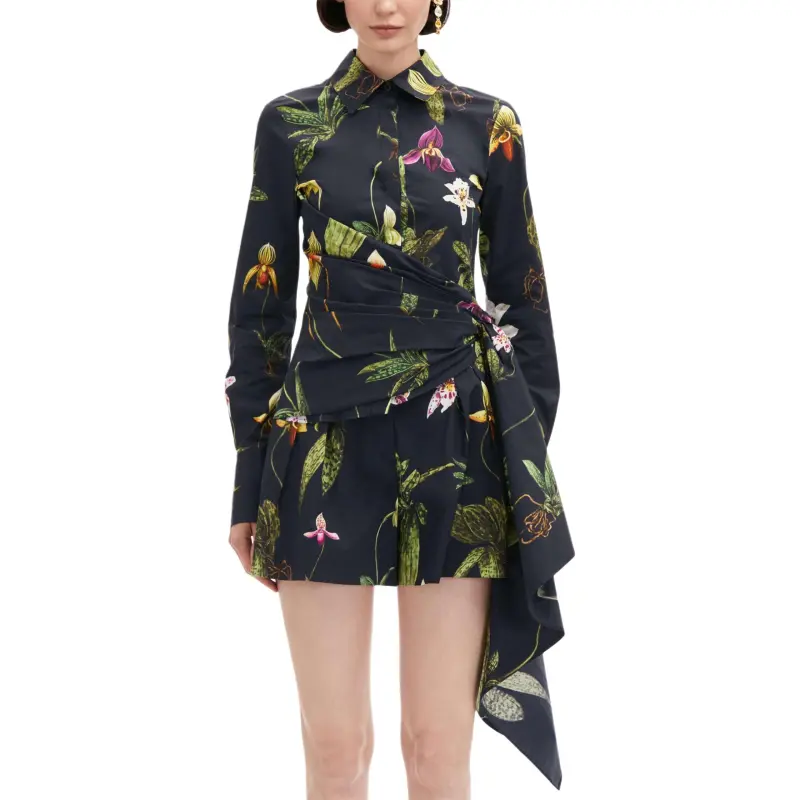 Oscar De La Renta Orchid Cotton Poplin Blouse-2