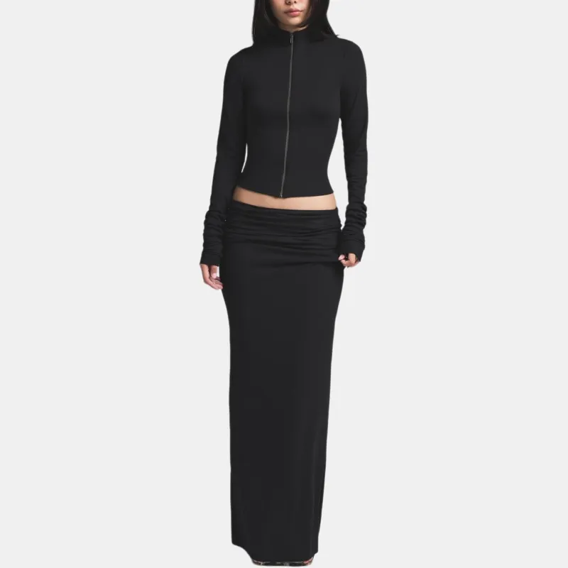 SKIMS SS25 SKIMS CLOUD Collection FOLDOVER SKIRT Casual Long Skirt Women's ONYX/Onyx-1