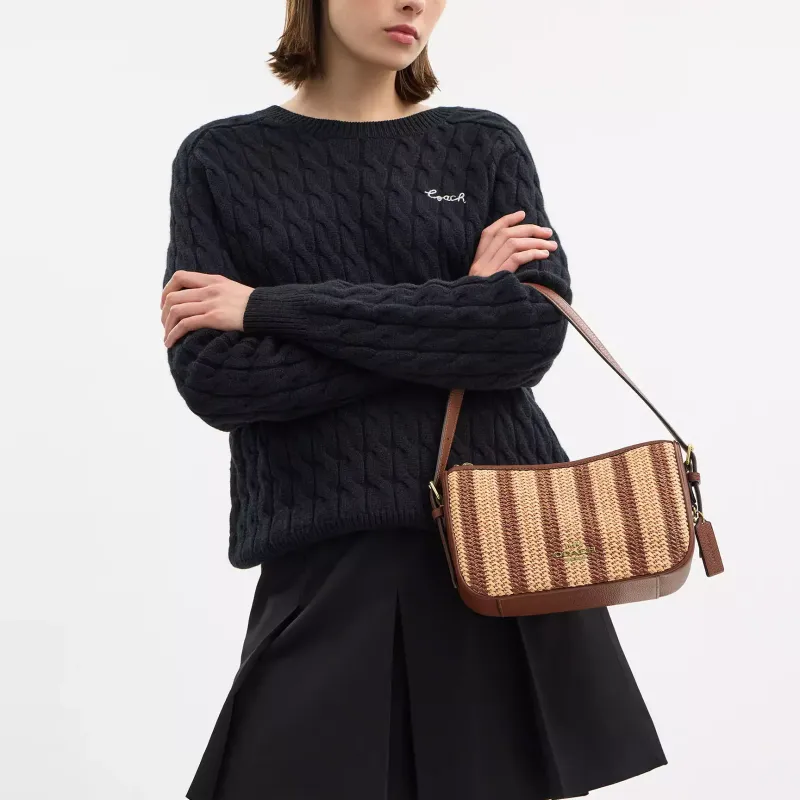 COACH Pebble Leather Shoulder Bag Medium Size Women's Rosewood-5