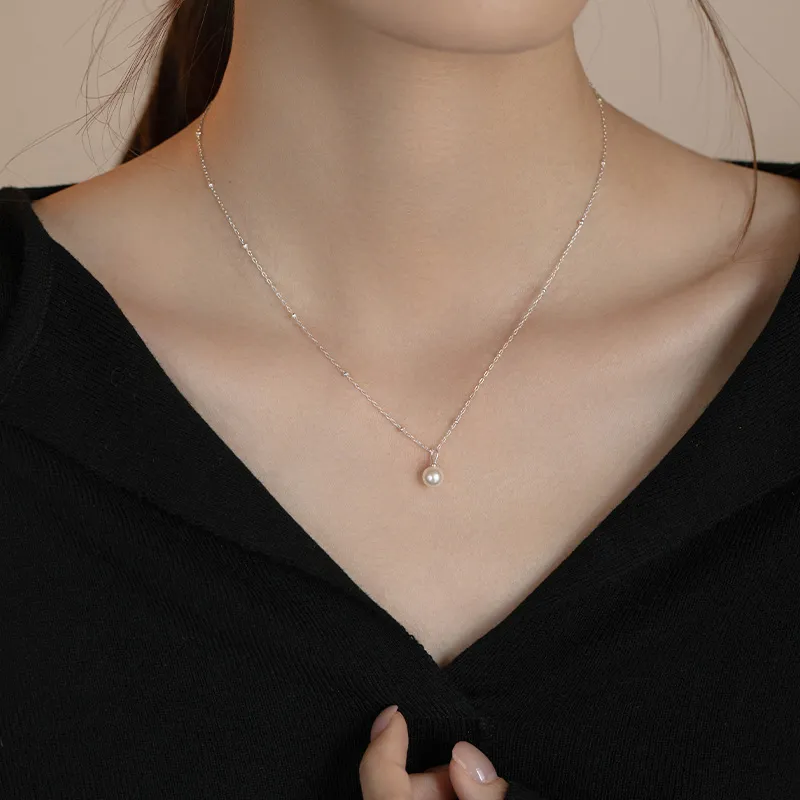 Silver Trim Faux Pearl Necklaces Women's-1