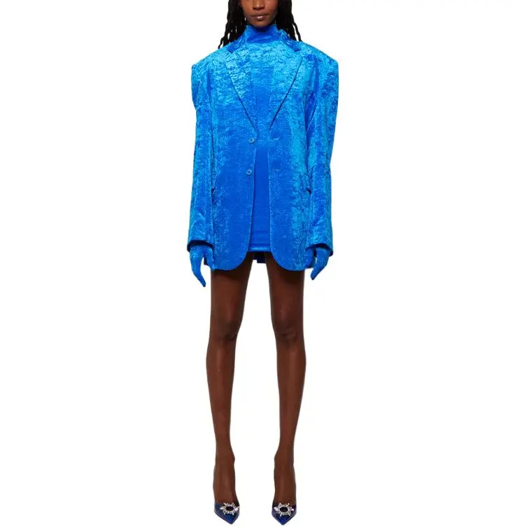 Vetements Boxy Single Breasted Velvet Tailored Jacket 'Blue'-1