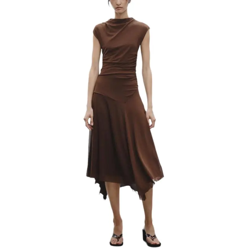 ZARA Sleeveless Dress Women's Brown-2