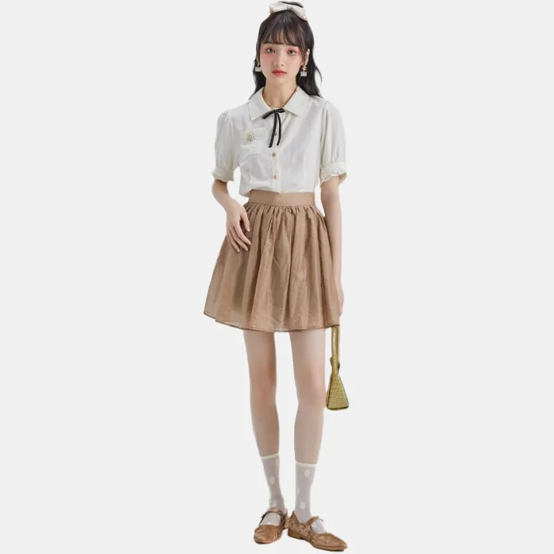 DEAR DEER PUFF Casual Short Skirts Women's Khaki-2