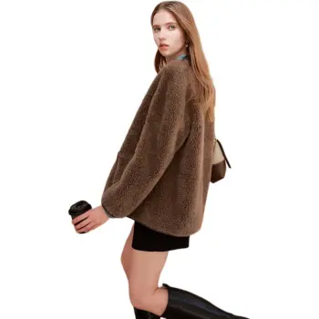 3COLOUR Velvet feel Coat Women's Coffee