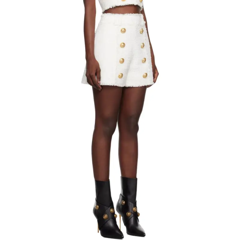 BALMAIN Button embellished Tweed Shorts-4