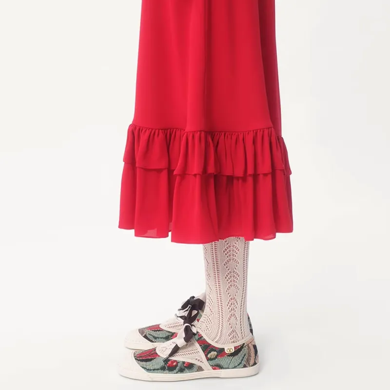 Valentino FW24 Long Sleeved Dress Women's Red-9