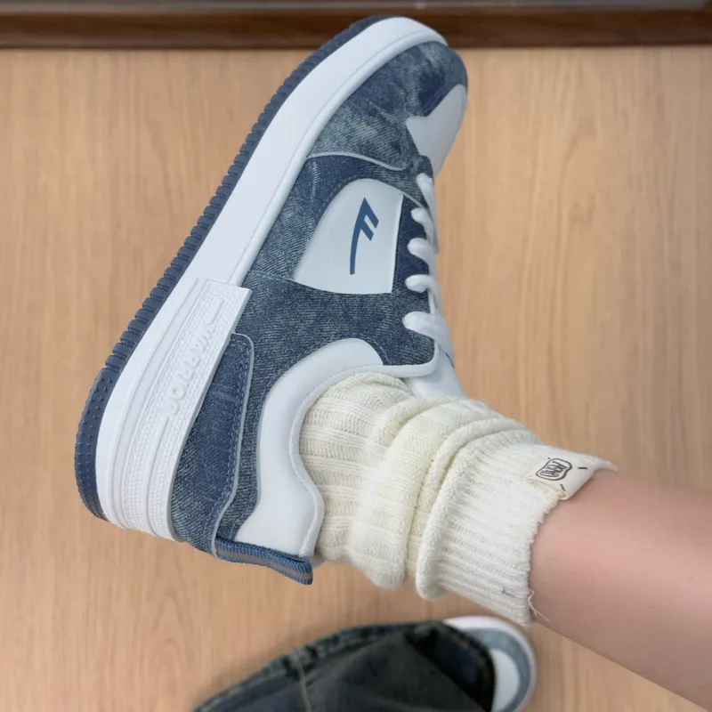 Warrior Lightweight And Breathable Low Top Skateboard Shoes Unisex Denim Blue White-5